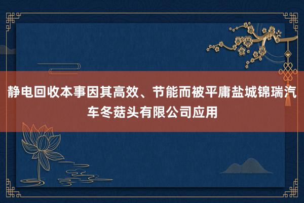 静电回收本事因其高效、节能而被平庸盐城锦瑞汽车冬菇头有限公司应用